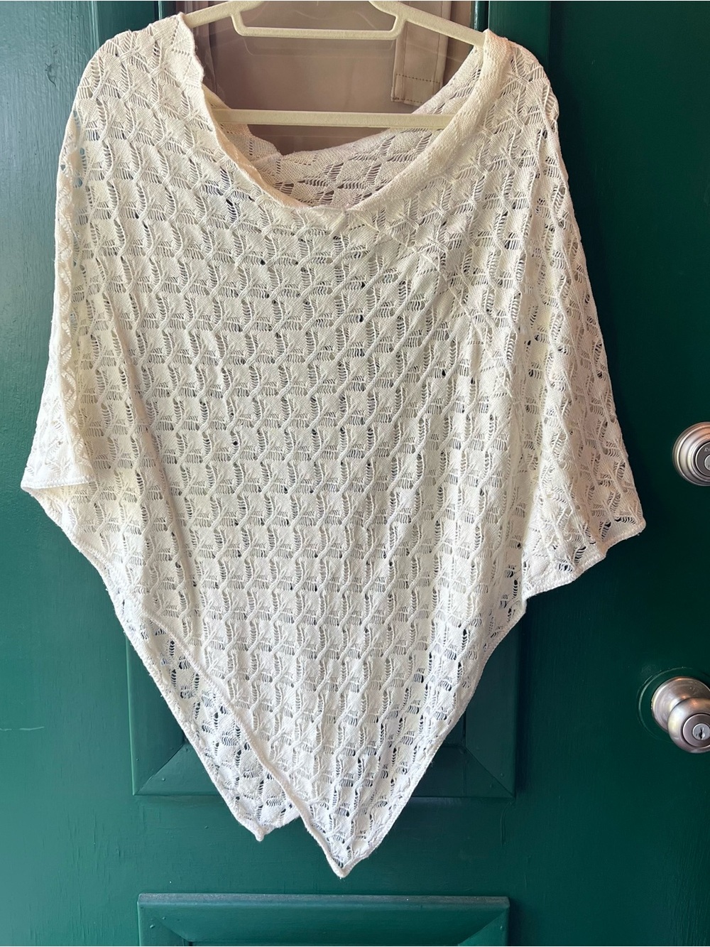 Maggie Barnes Cream Open-Knit Fringe Poncho